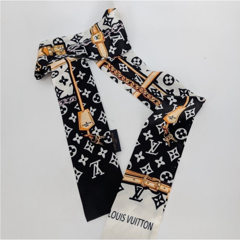 Louis Vuitton Black and White Scarf with Gold Details